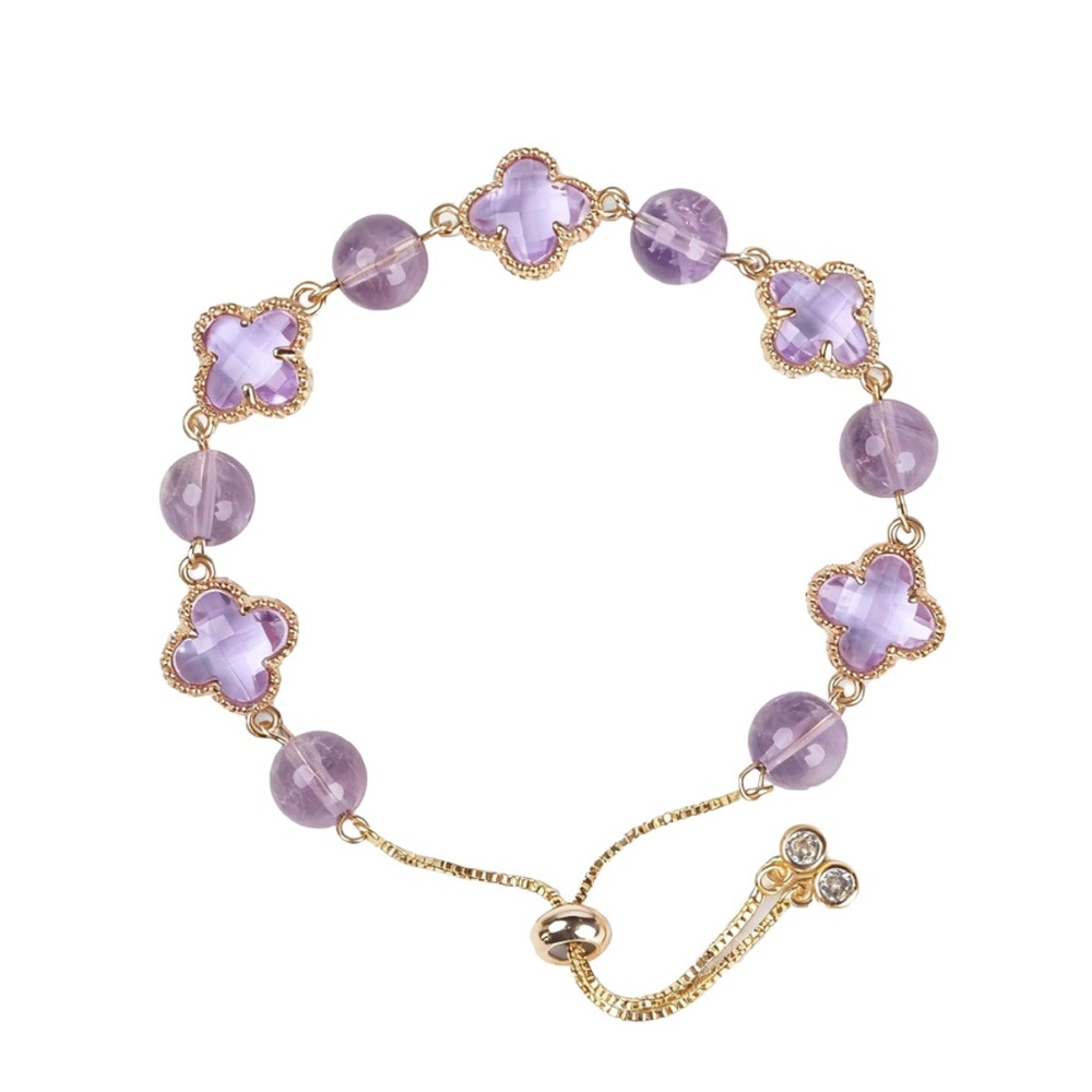 🆕New Purple Amethyst Four Leaf Clover Bracelet - Picture 14 of 16